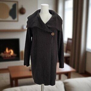 Vintage Venesha Angora Wool Coat Brown Oversized Button‎ Minimalist Winter Chic